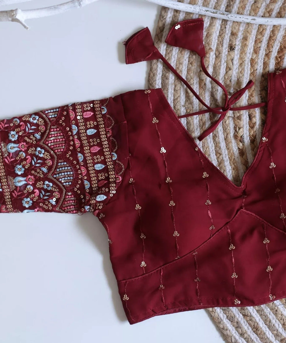 Party Wear Ethnic Full Stitched Strawberry Silk Blouse & Choli