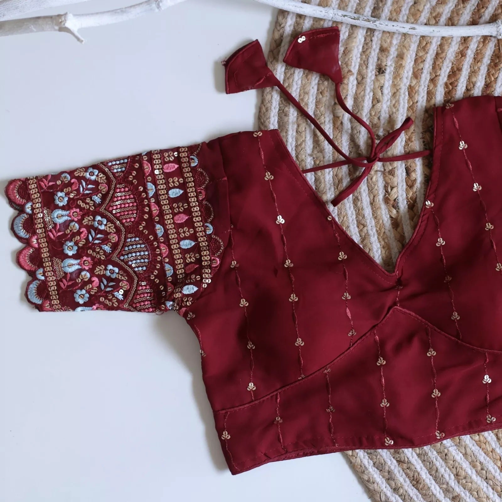 Party Wear Ethnic Full Stitched Strawberry Silk Blouse & Choli