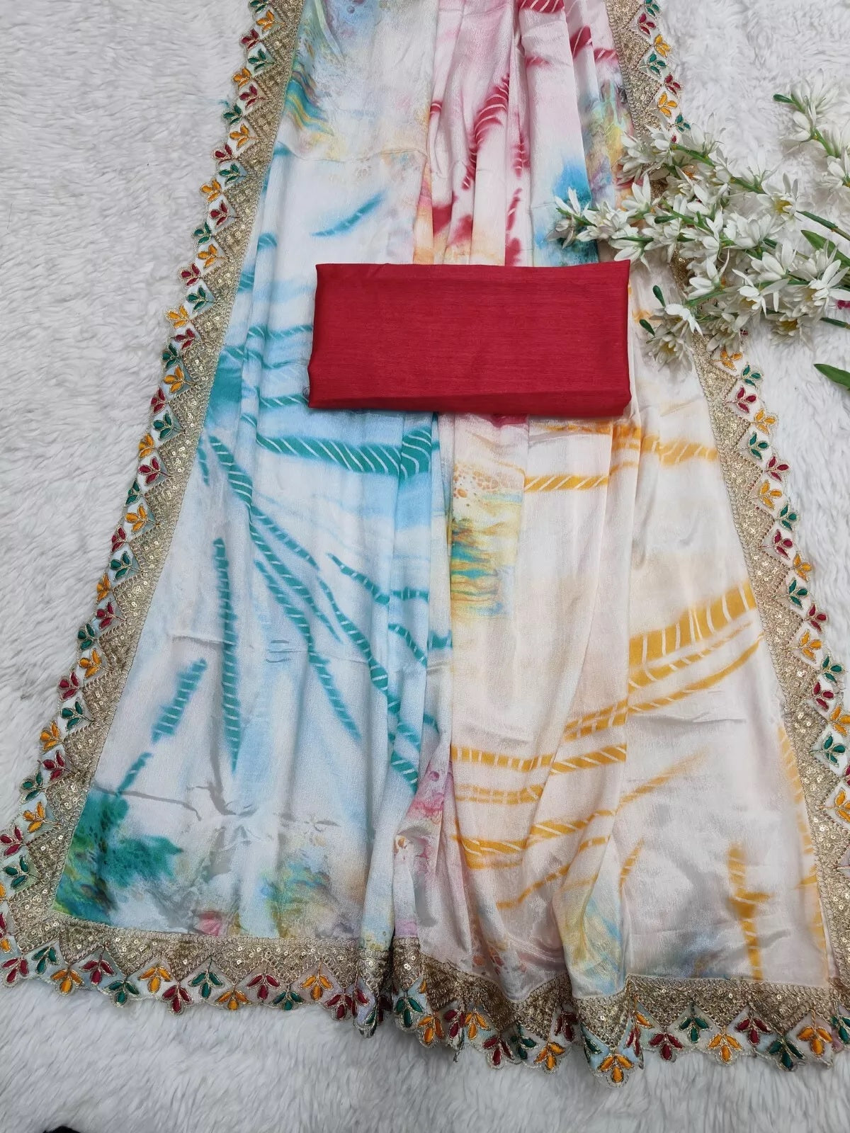 Soft Chinon Silk Printed Designer Sari With Blouse