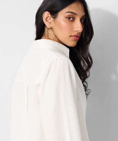 Ivory Cotton Linen Women Shirts