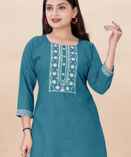 Stylish Rayon Kurti, With Embroidery Sequens Work Short Top Kurti