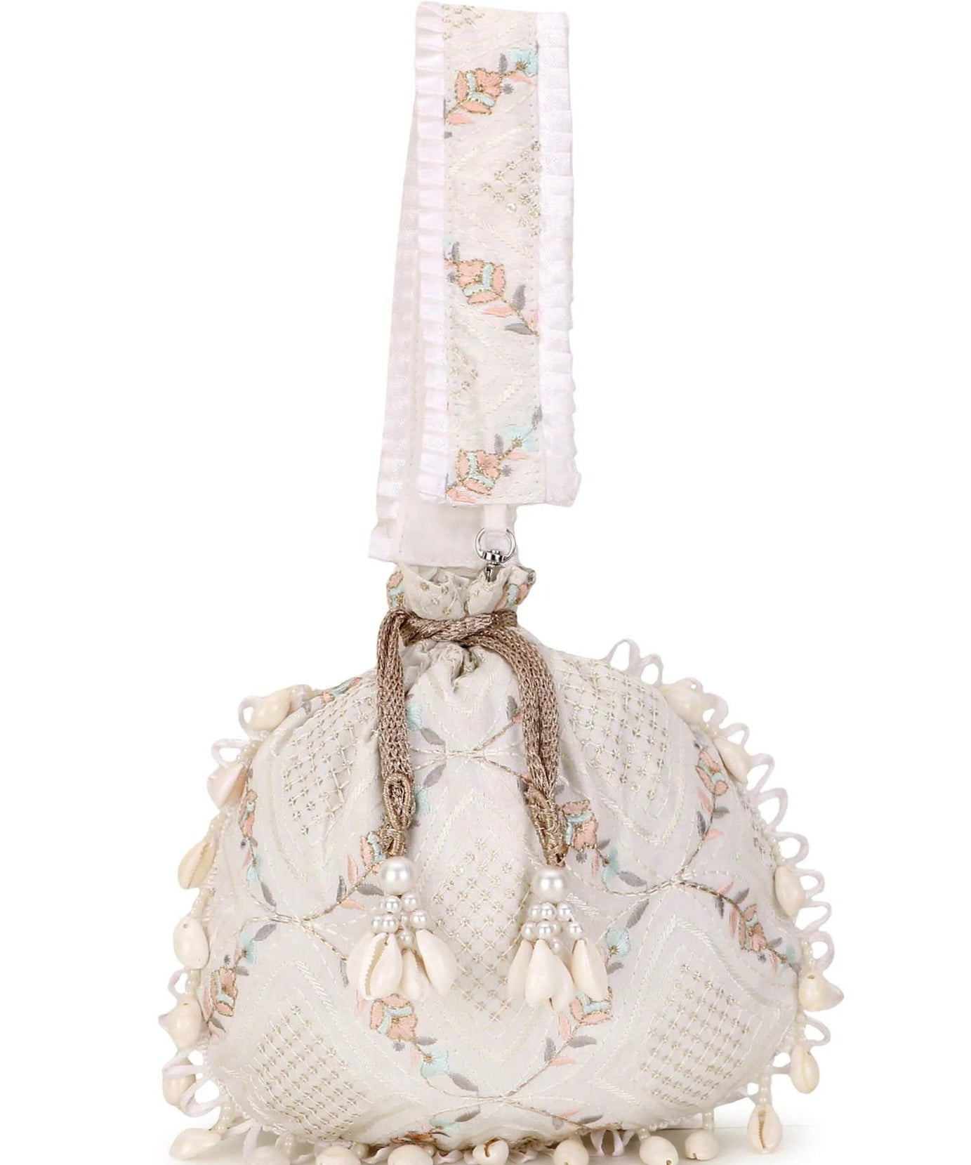 Dangle Stone work Embroidered Faux Silk Potli Bag