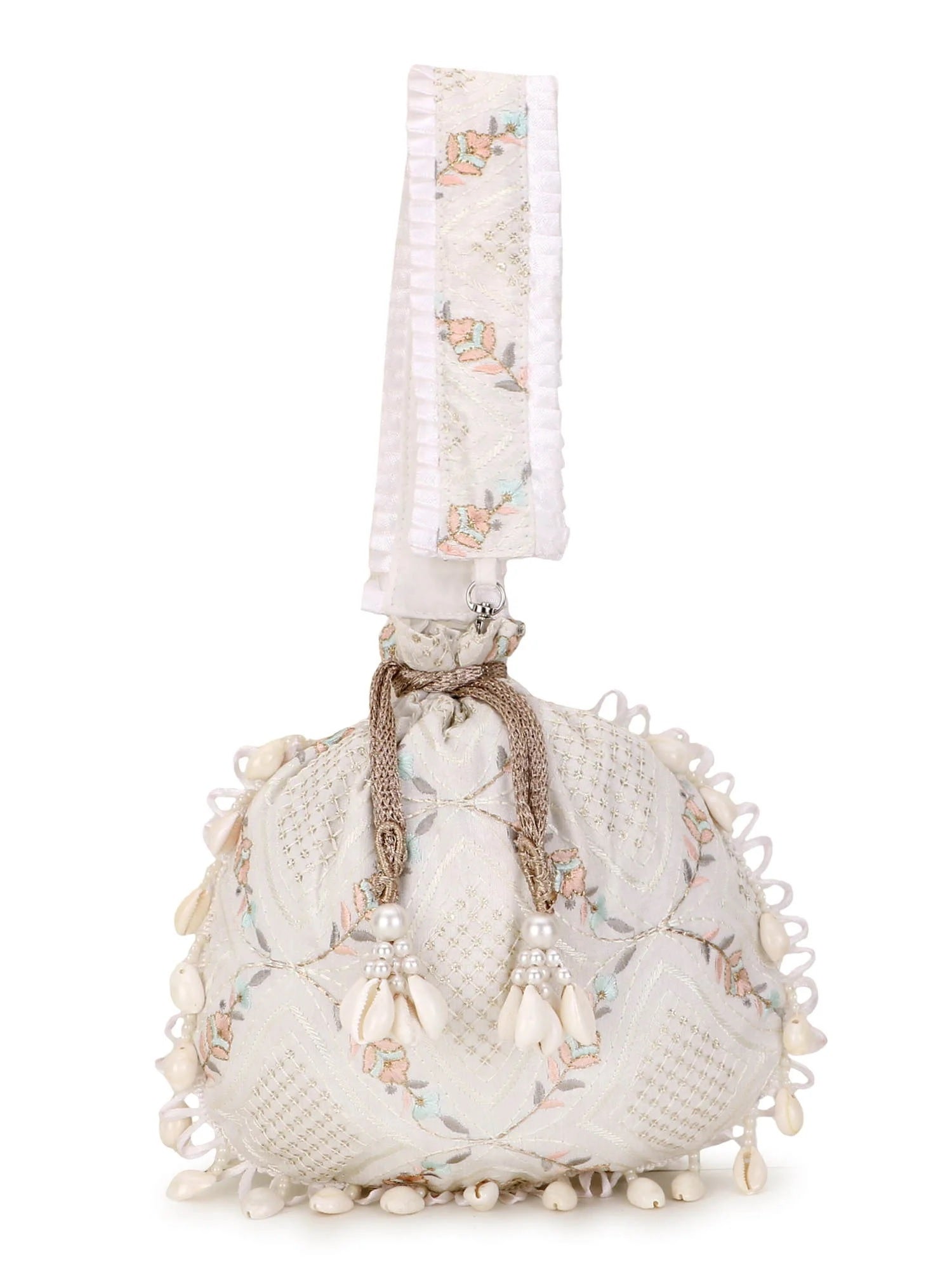 Dangle Stone work Embroidered Faux Silk Potli Bag