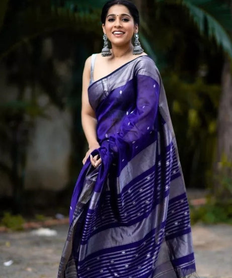 Purple Indian Beautiful Banarasi Soft Silk Saree With Blouse