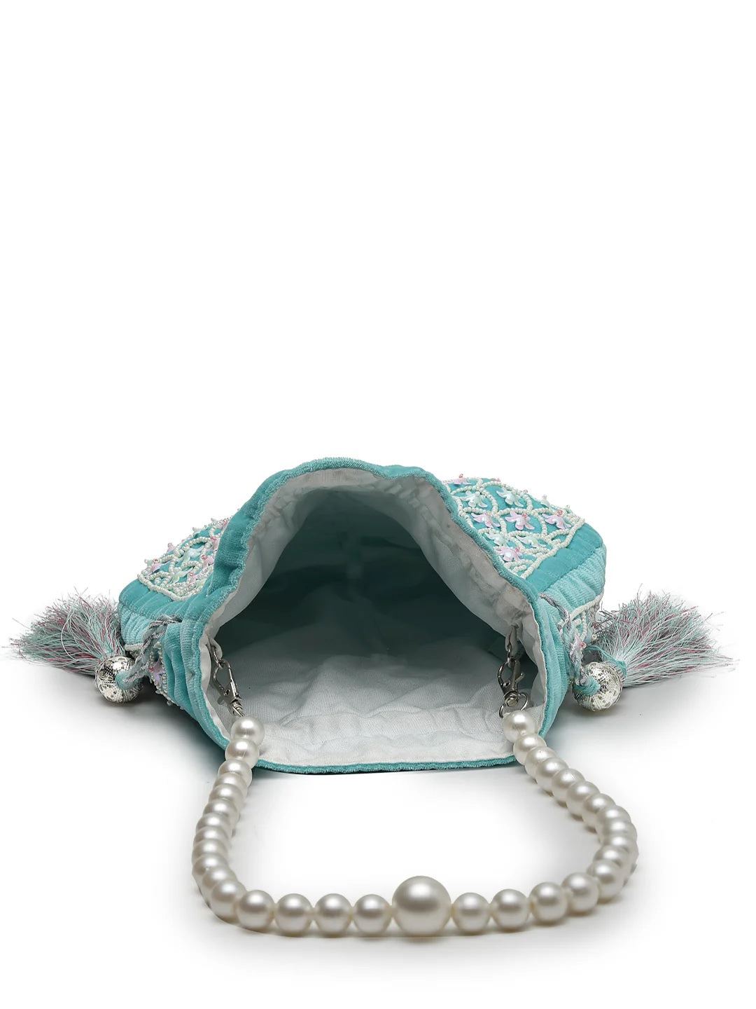 Dangle Fish Scale Embellished Velvet Potli Bag