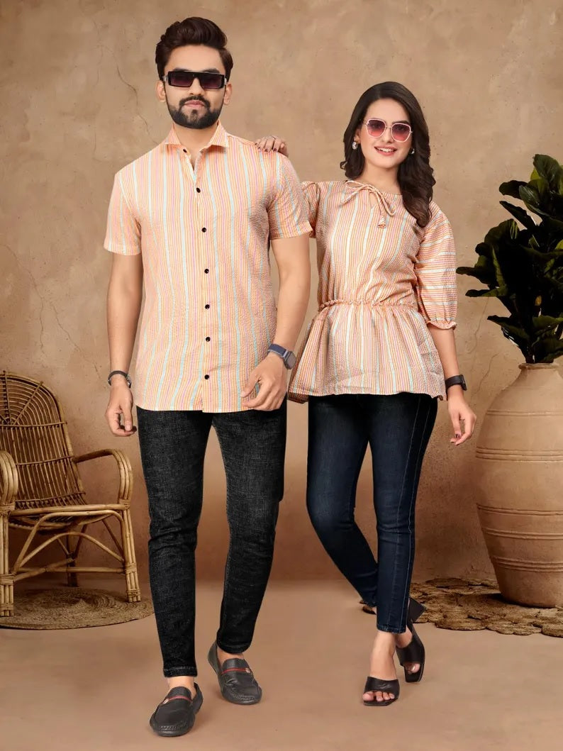 Presenting Couple Men's Shirt & Female Tunic Combo Set