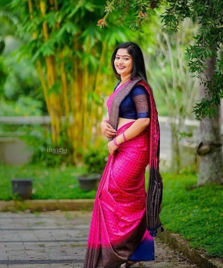 Traditional Soft Lichi Silk With  Jacquard Work  Sare & Blouse