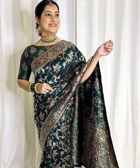 Soft Lichi Silk With Jacquard Work Fancy Saree With Blouse