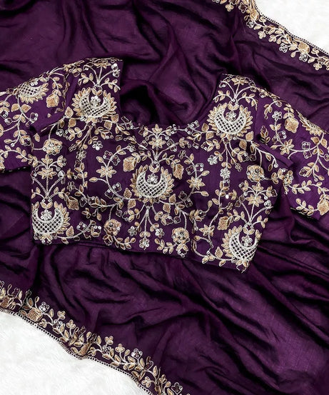 Two Tone Vichitra Silk  Multi Thread Embroidery Work Saree With Blouse