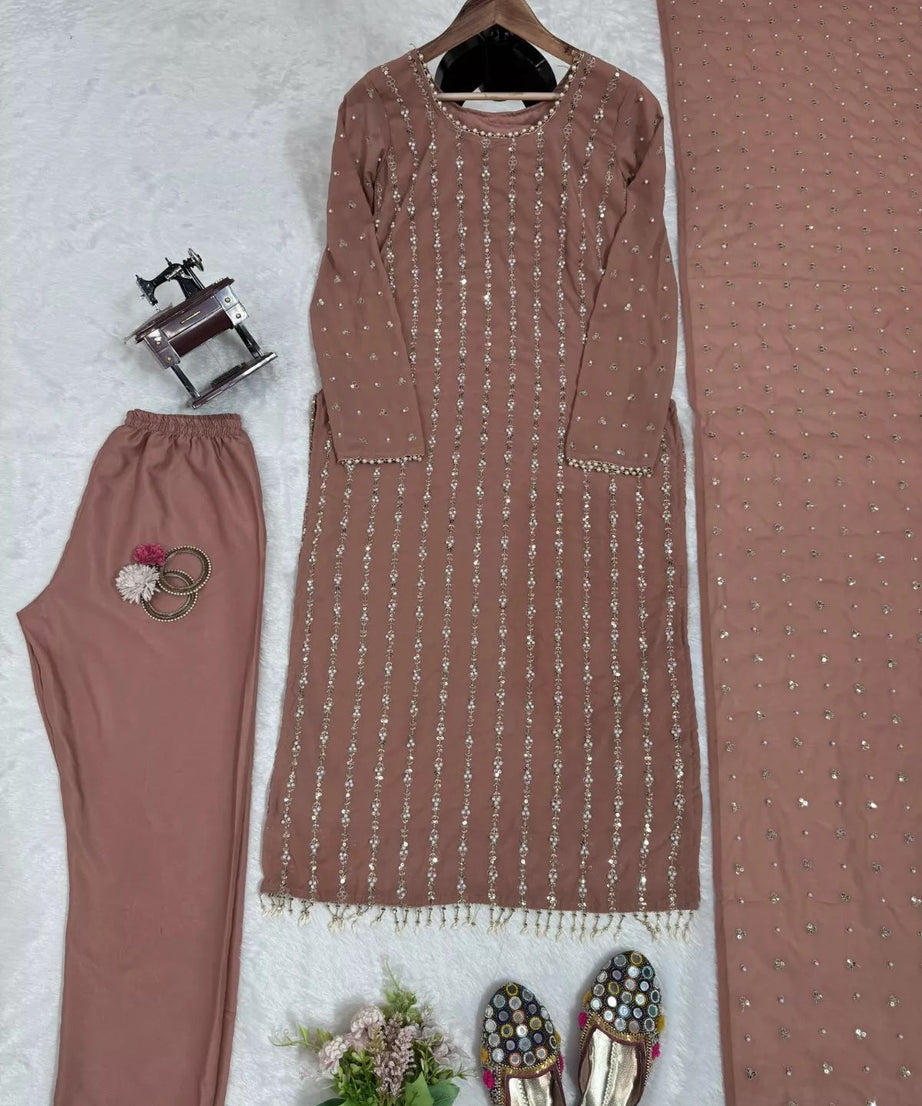 Full Stitched Faux Georgette Top Pant & Dupatta