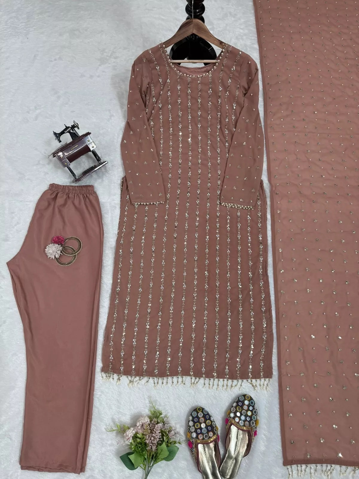 Full Stitched Faux Georgette Top Pant & Dupatta