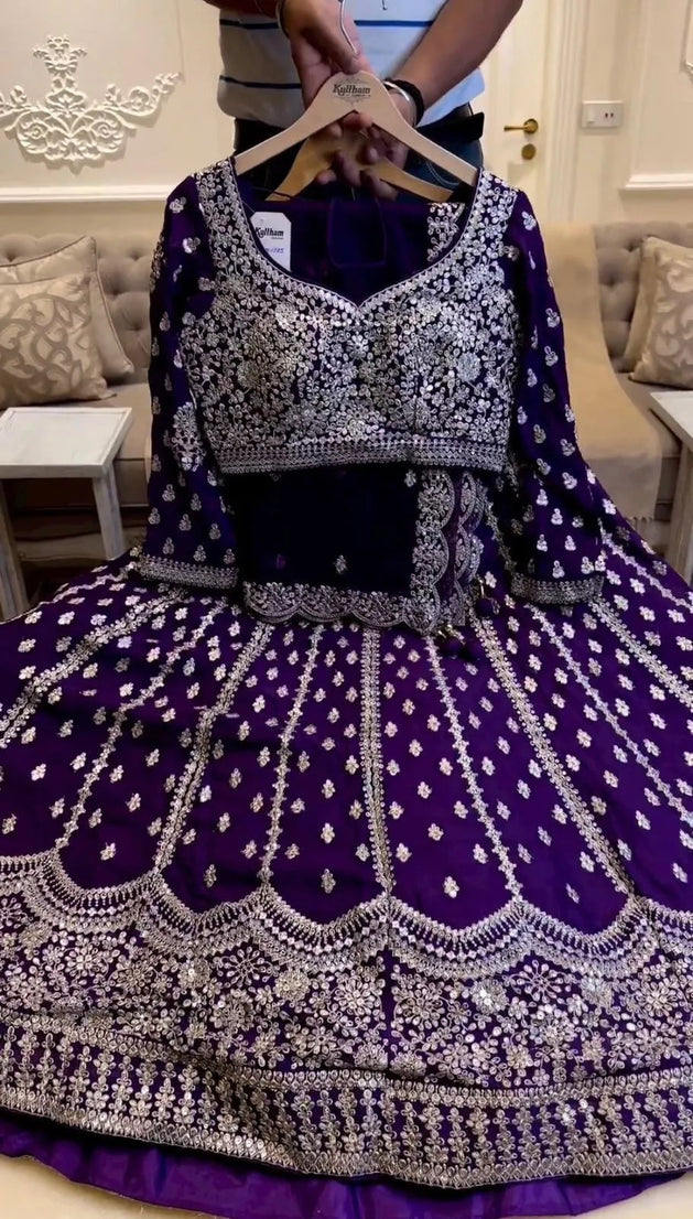 Purple Georgette Beautiful Traditional Lehenga Blouse Dupatta