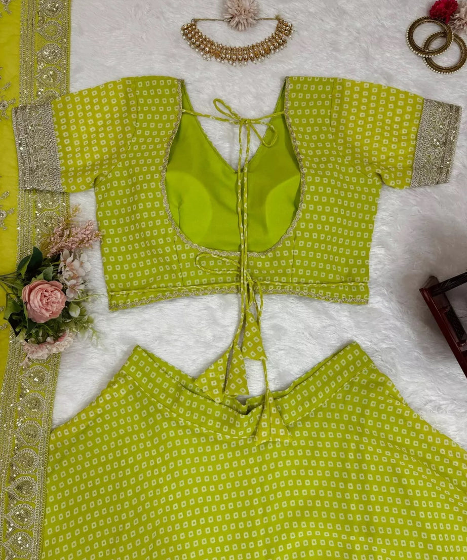 Georgette With Sequence & Digital Print Work Traditional Lehenga Blouse