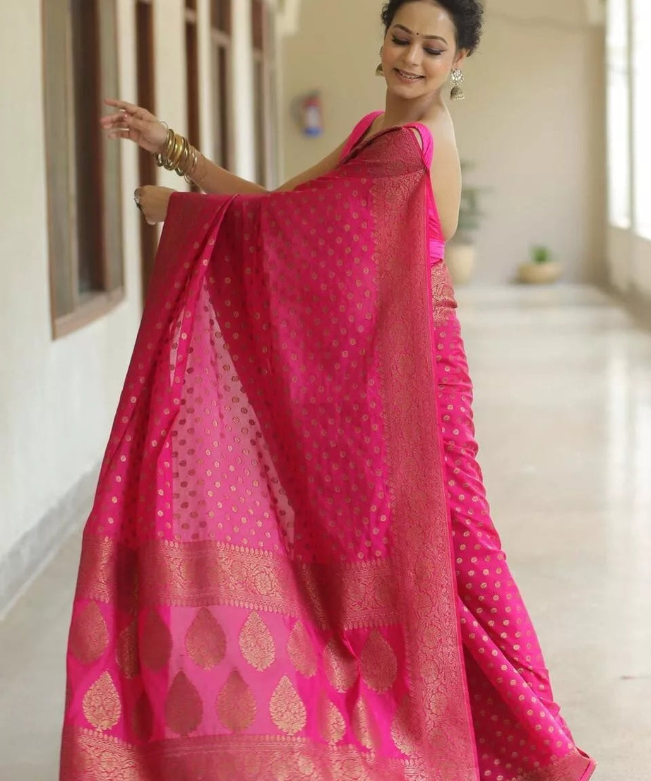 Pure Banarasi Silk Saree with Rich Pallu and Blouse Piece Sari & Blouse