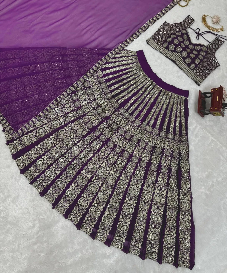 Georgette With Sequence Thread Work Designer Lehenga Blouse & Dupatta
