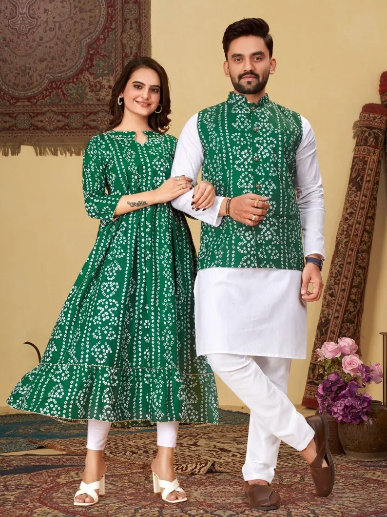 Pure Cotton Bandhni Print Couple Combo Set