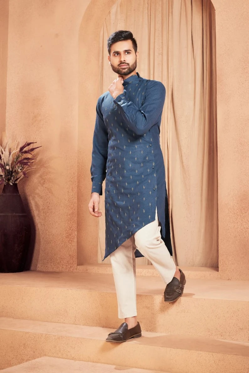 Heavy Magic Cotton With  Embroidery Butti Kurta Pajama Set for Men's