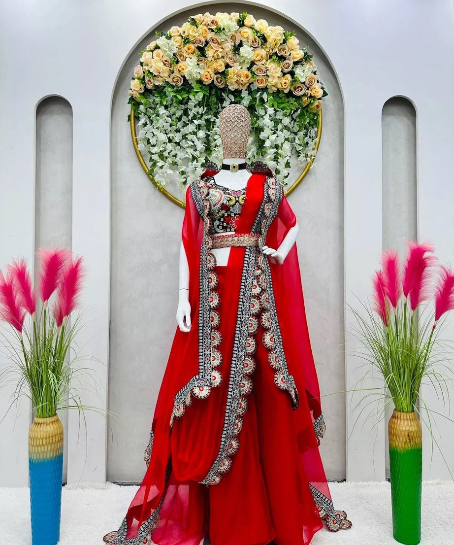 Organza Silk  Indo Western Sharara Blouse With Shrug Set