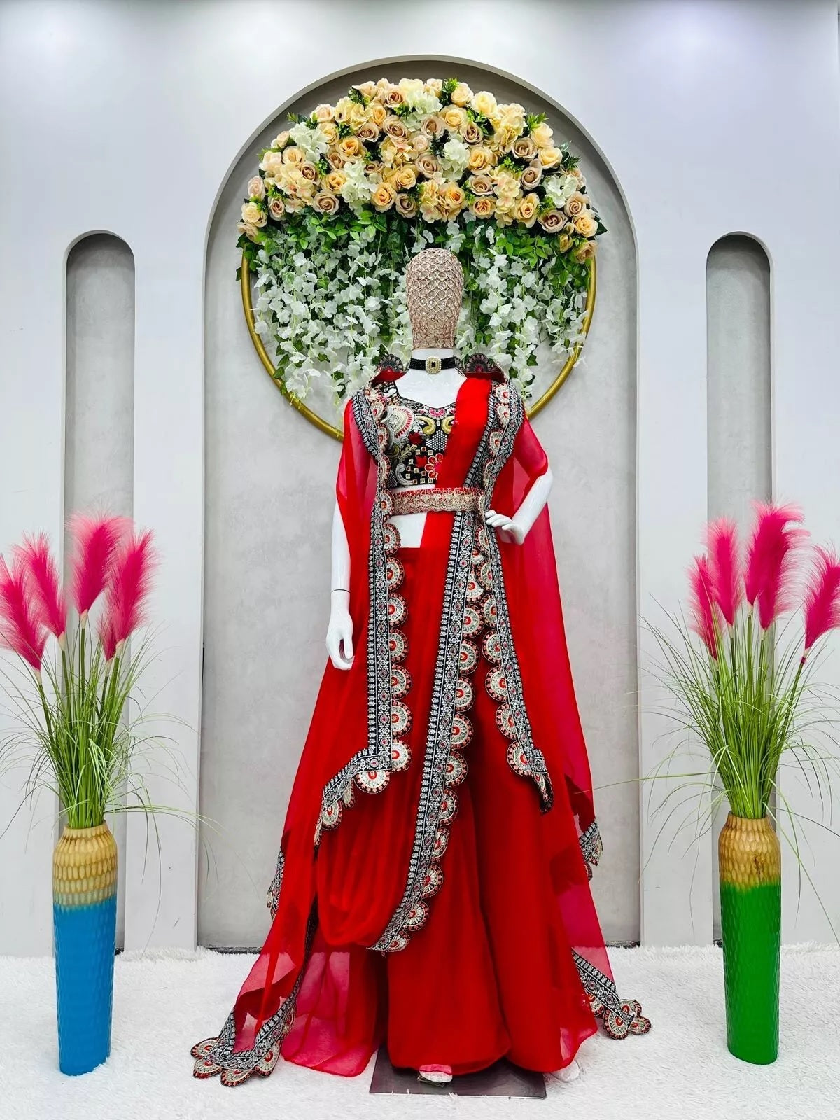 Organza Silk  Indo Western Sharara Blouse With Shrug Set