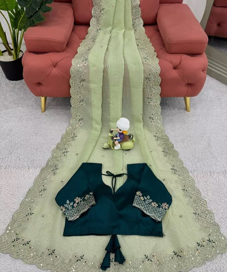 Bollywood Wedding Wear Crunchy Silk Saree, Party Wear Ethnic Sari & Blouse