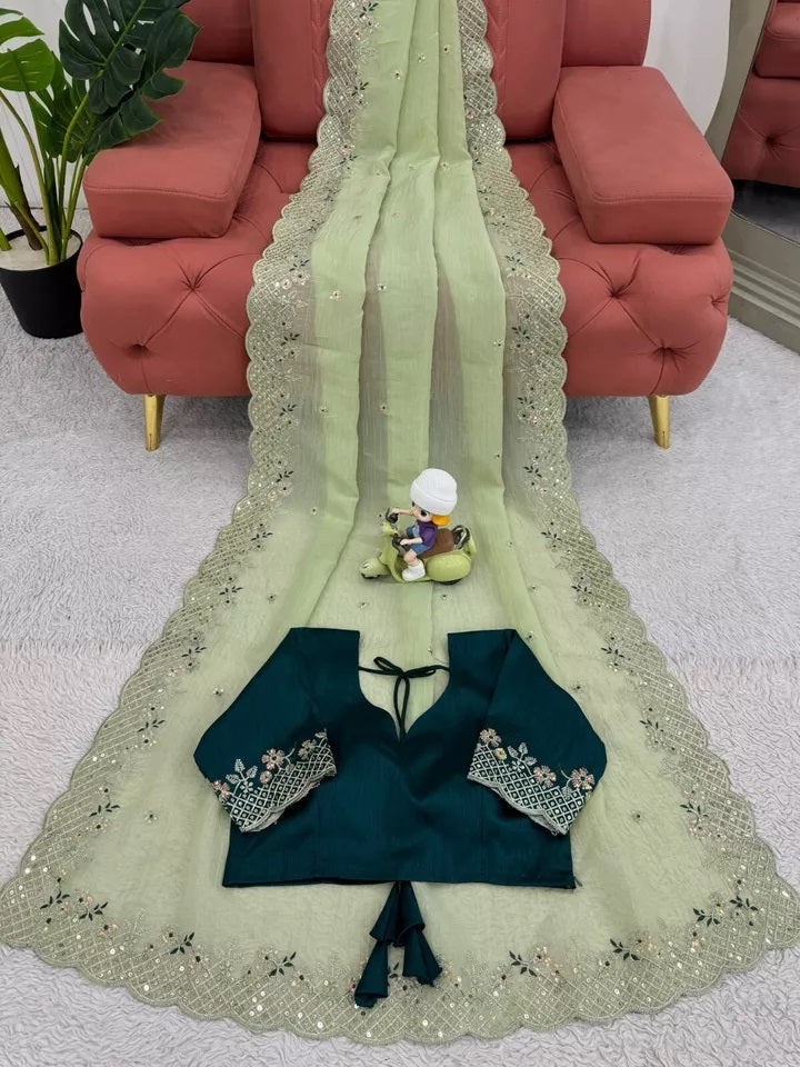 Bollywood Wedding Wear Crunchy Silk Saree, Party Wear Ethnic Sari & Blouse