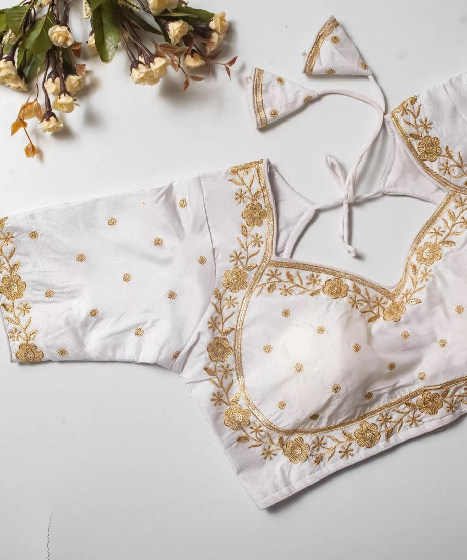 Wedding Exclusive Full Stitched Olive Silk Blouse & Choli