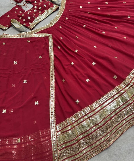 Premium Georgette Embroidery Sequence Wedding Lehenga Blouse with Dupatta 15-MA