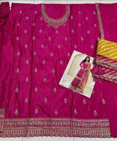 Traditional Designer Heavy Chinon , Wedding Wear Top Bottom, Dupatta