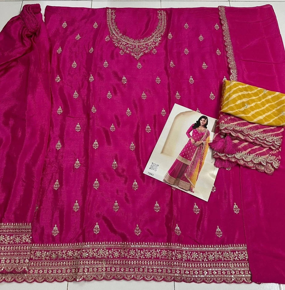 Traditional Designer Heavy Chinon , Wedding Wear Top Bottom, Dupatta