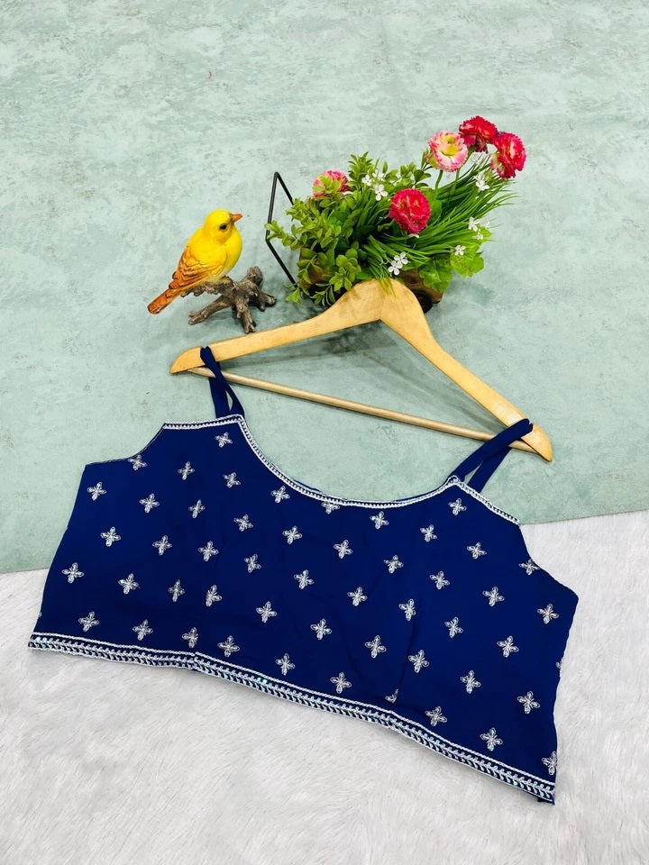 Faux Georgette With Designer  Embroidery Work Shrug - Palazzo & Blouse