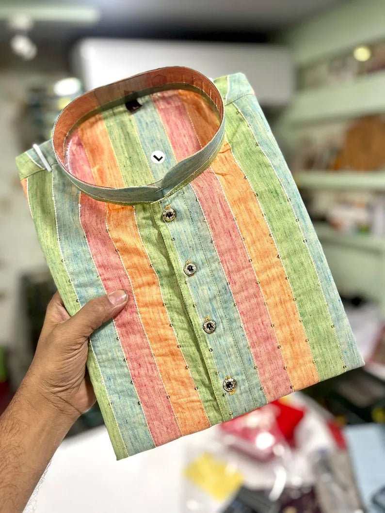 Lining Sequence Work Men's Kurta Pajama Set