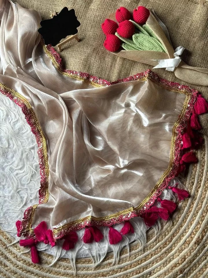 Classic Wear Two Tone Tissue Soft Saree,Wedding Party Sari & Blouse