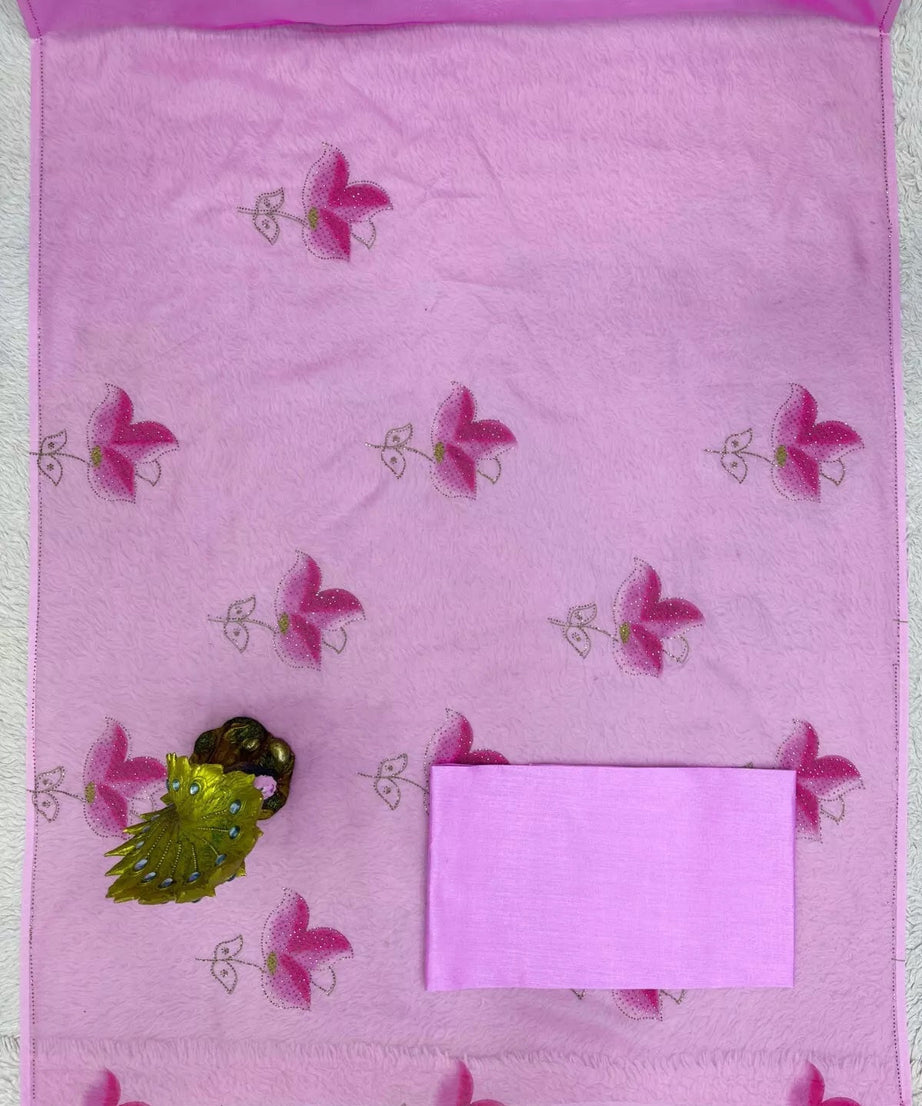 Purple Banarasi Silk With Plain Work  Saree With Blouse