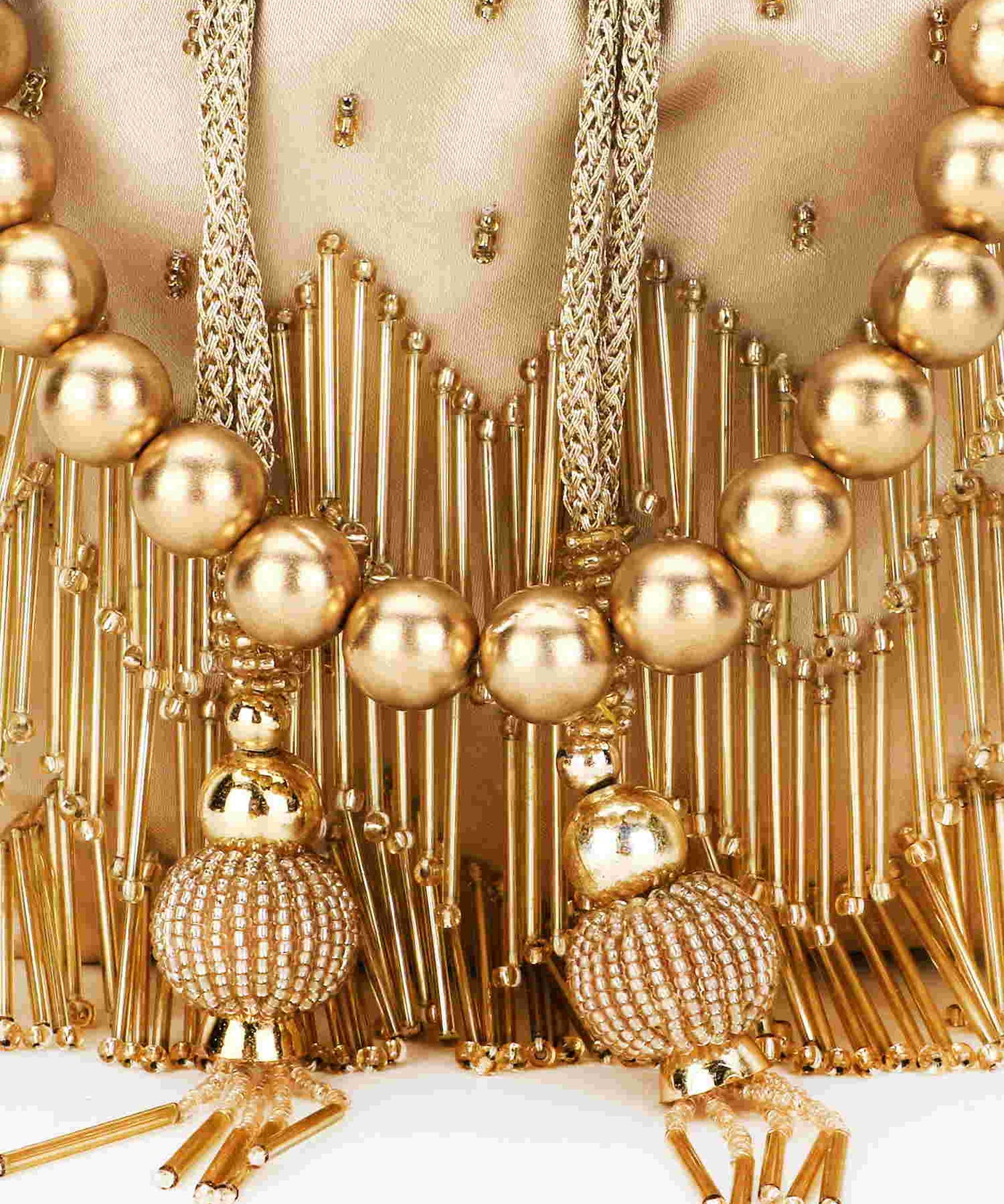 Dangle Chevron Embellished Satin Potli