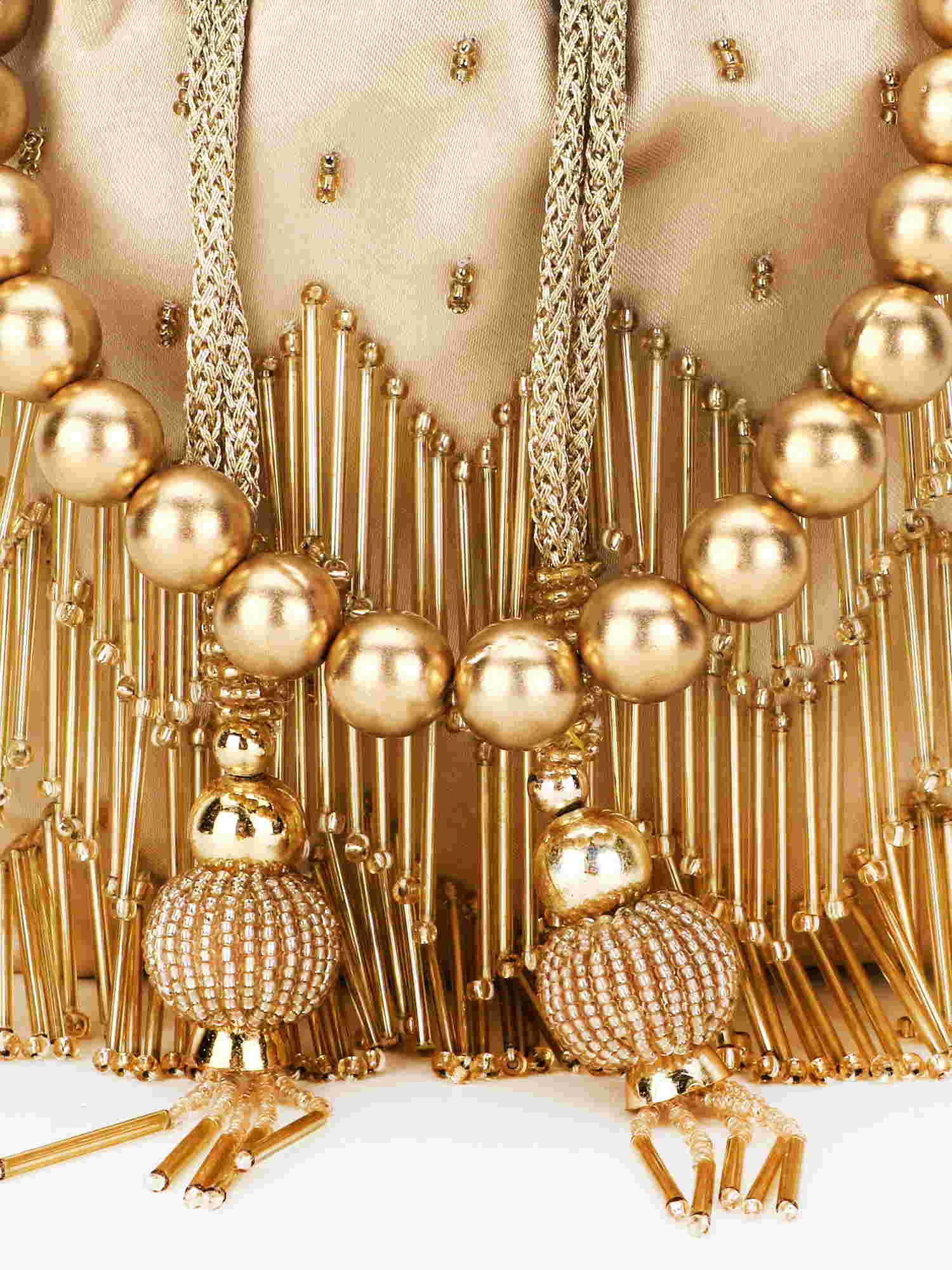 Dangle Chevron Embellished Satin Potli