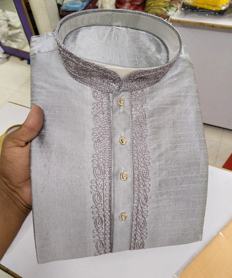 Cotton With Embroidery Work Kurta Set For Men's
