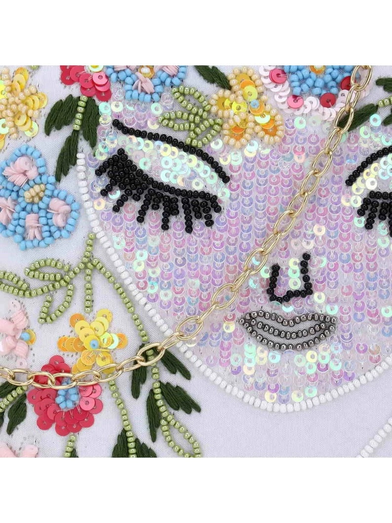 Faux Silk Sequined & Embellished Box Clutch