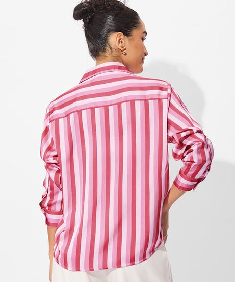 Satin Rosebud Stripes Women Shirts