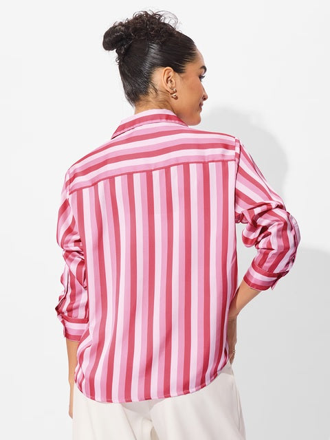 Satin Rosebud Stripes Women Shirts