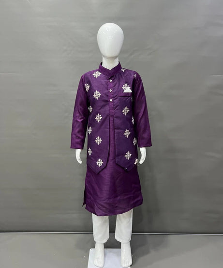 Parbon Silk With Matte Copper Sequence Work Kurta Koti Pajama Set