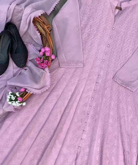 Women's Georgette With Embroidery Work Top Pant & Dupatta Set