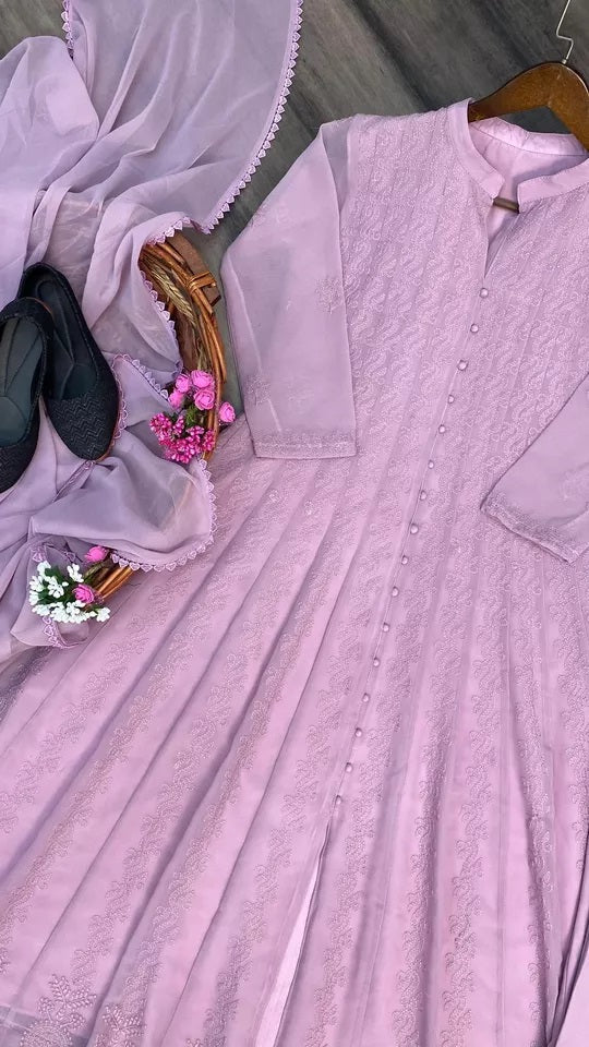 Women's Georgette With Embroidery Work Top Pant & Dupatta Set