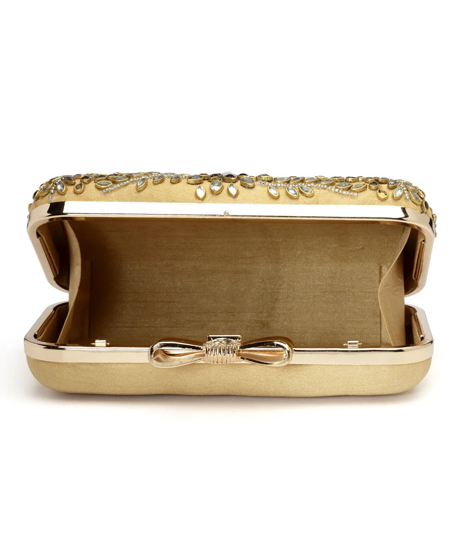 Adorn Stone Work Embellished Faux Silk Clutch