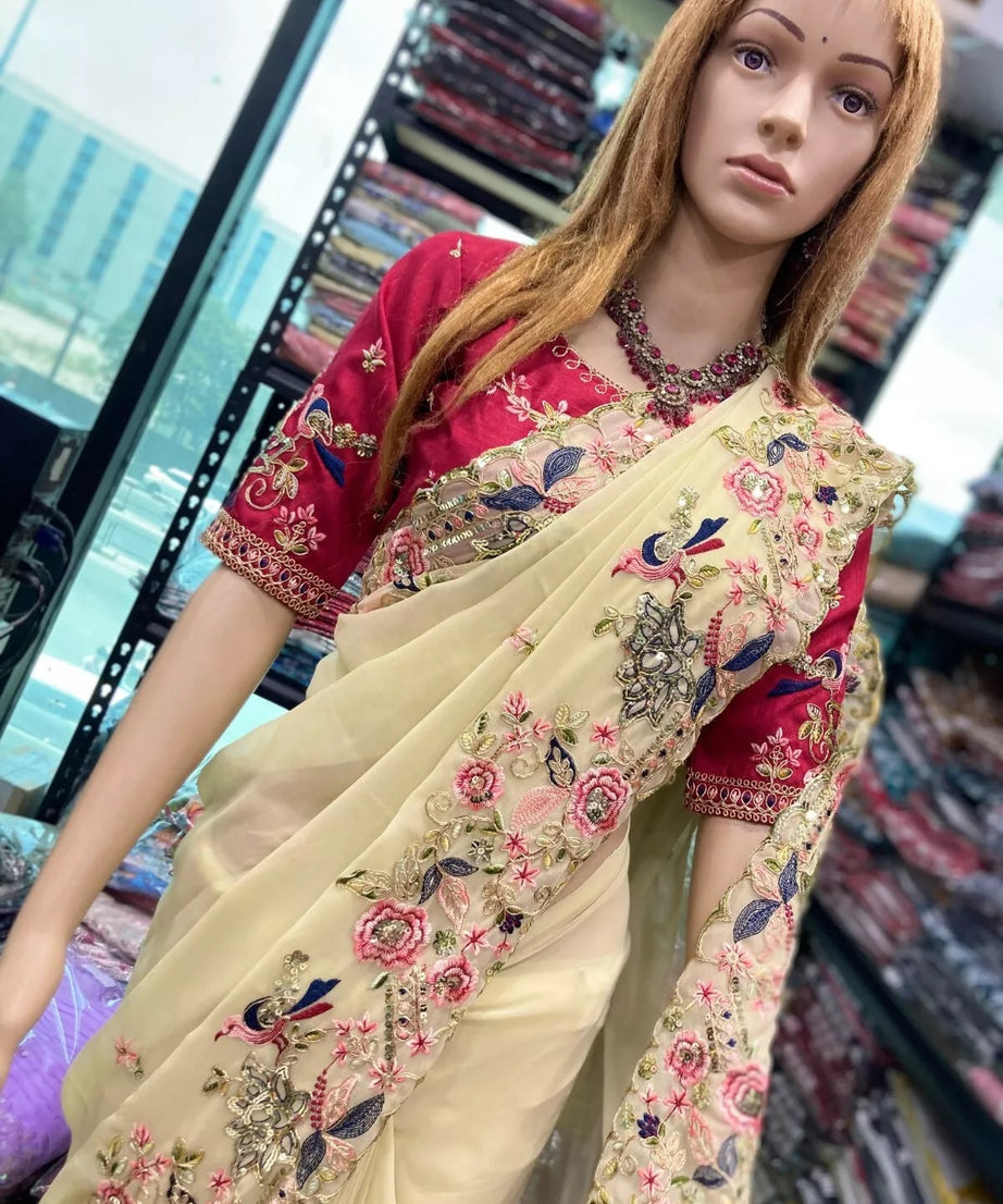 Georgette With Embroidery Work  Designer Sari & Blouse