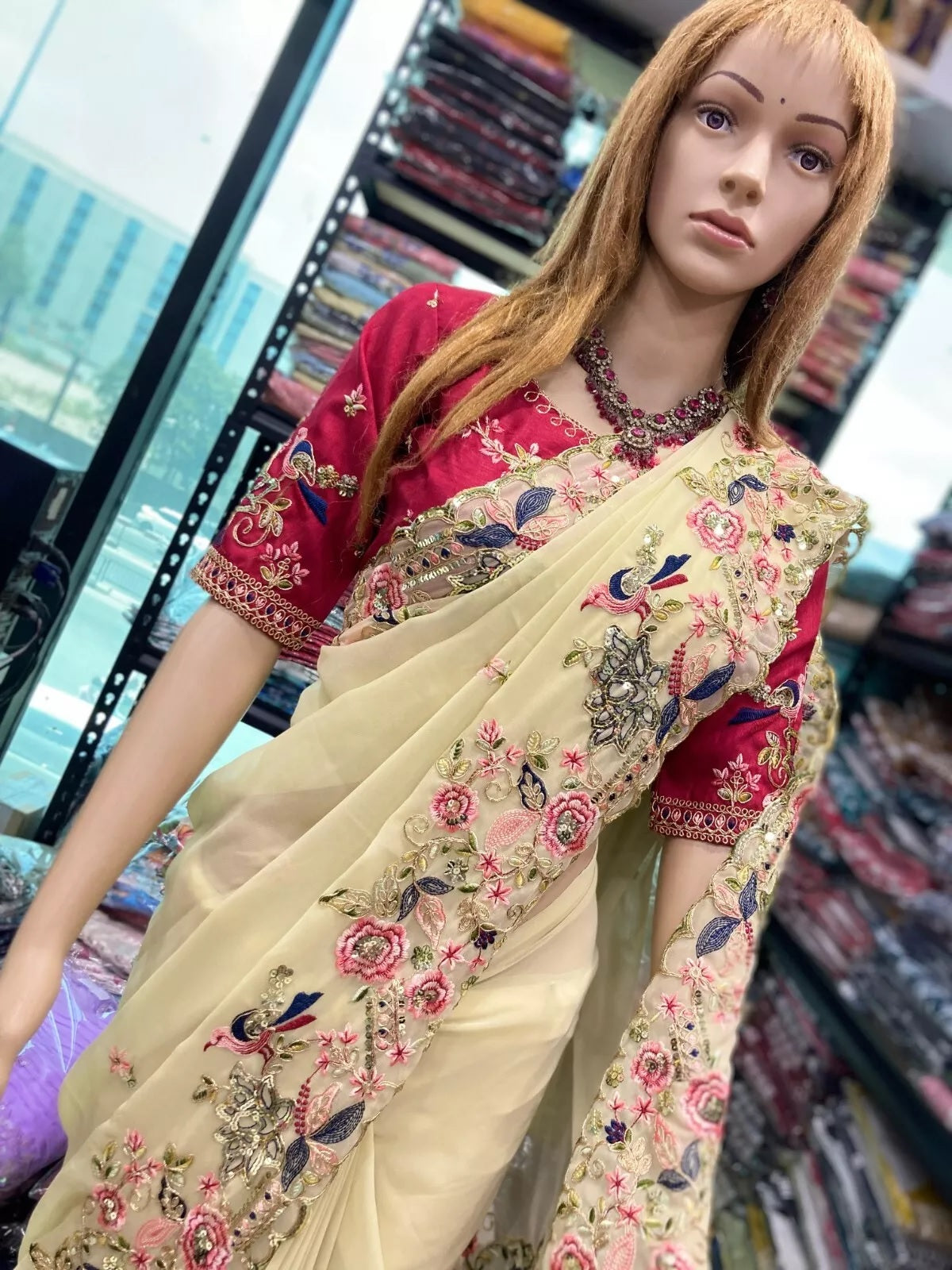 Georgette With Embroidery Work  Designer Sari & Blouse