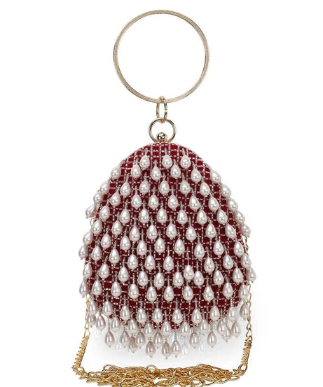 Dangle Velvet Pearl Embellished Clutch