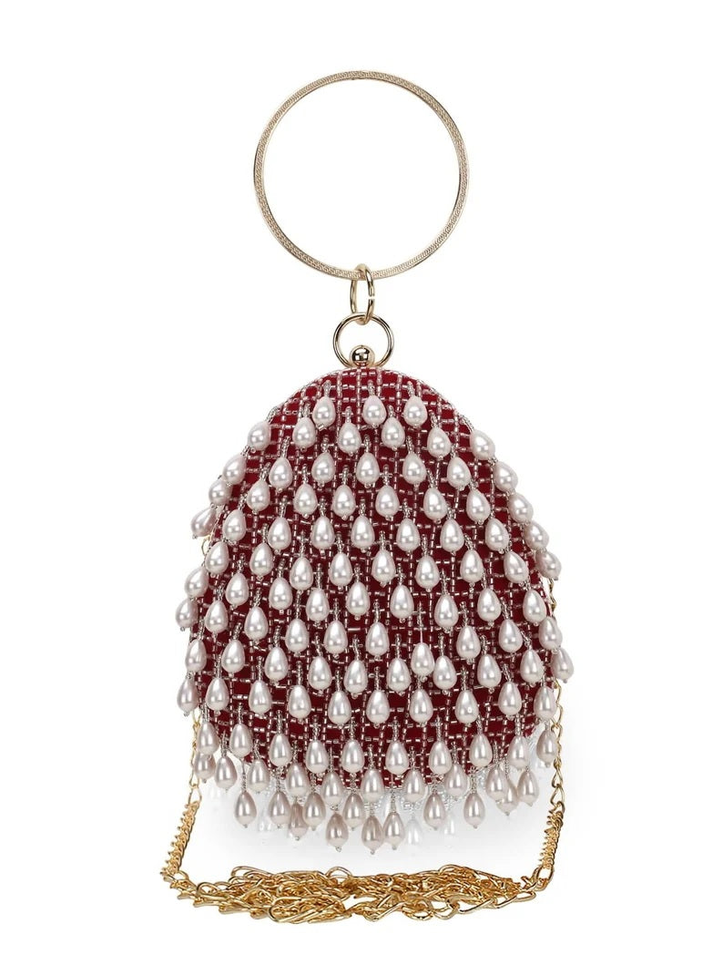 Dangle Velvet Pearl Embellished Clutch