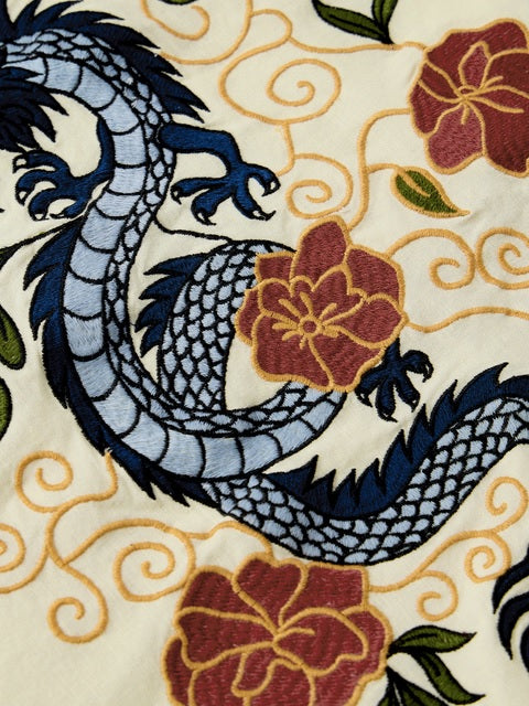 Cotton Linen  Dragon Women Boyfriend Shirts