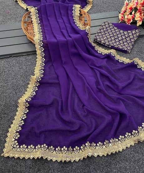 Georgette Wedding Saree & Blouse,Party Function Wear Sari & Blouse