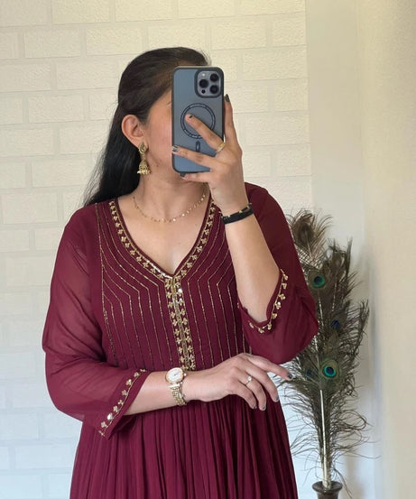 Full Stitched Traditional Wear Blooming Georgette Kurti Long Gown